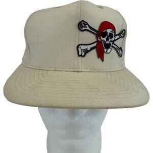 Vintage Pirate Skull Crossbones Snapback Hat Headmost Cream Cap